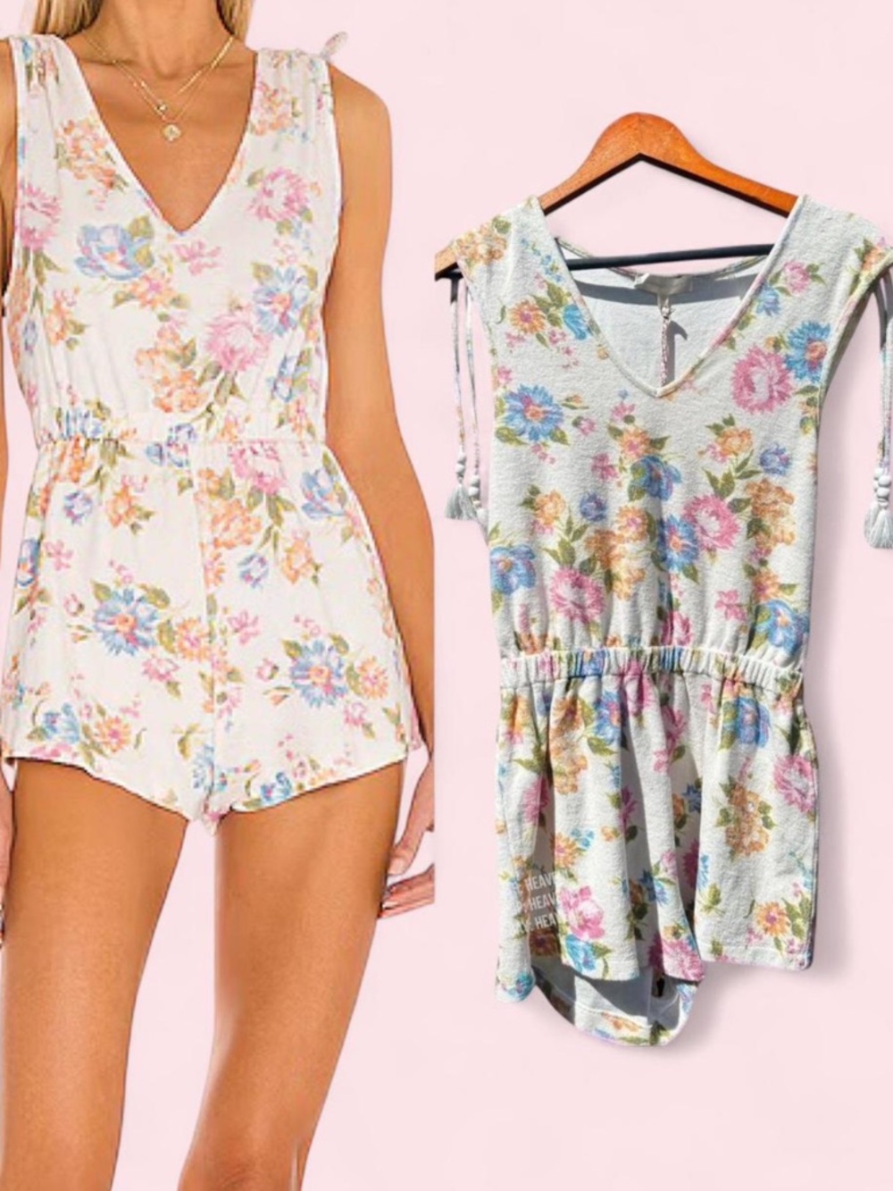 NWT LoveShackFancy Cottagecore Floral V-Neck Romper Playsuit with Pastel Blooms